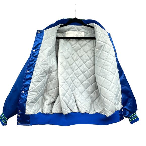 VTG Delong Jacket Lg Satin Quilted Bomber Blue Premium Fresh Farms 80s Retro USA - Picture 3 of 16